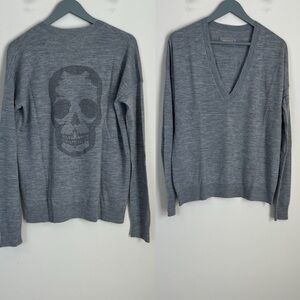 Zadig & Voltaire Skull Studded 100% Merino Wool Sweater Gray Grunge streetwear